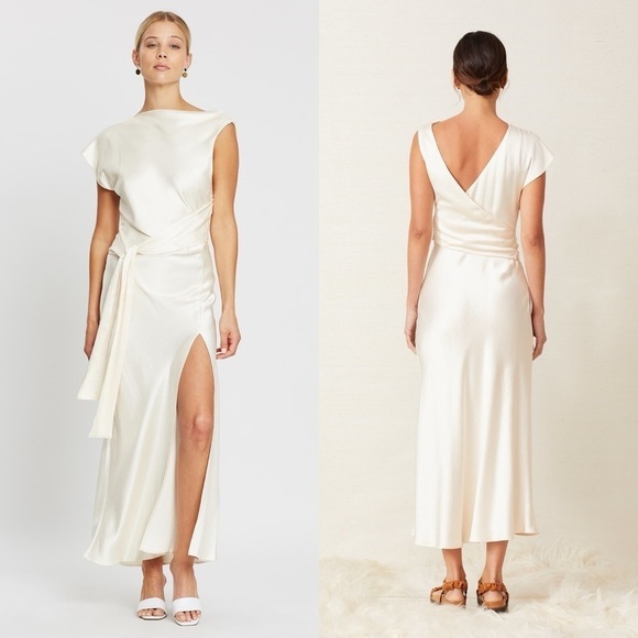 Bec + Bridge Dress Piper Asymmetrical Satin Midi Wedding Rehearsal Ivory 8 NWT - Picture 13 of 16